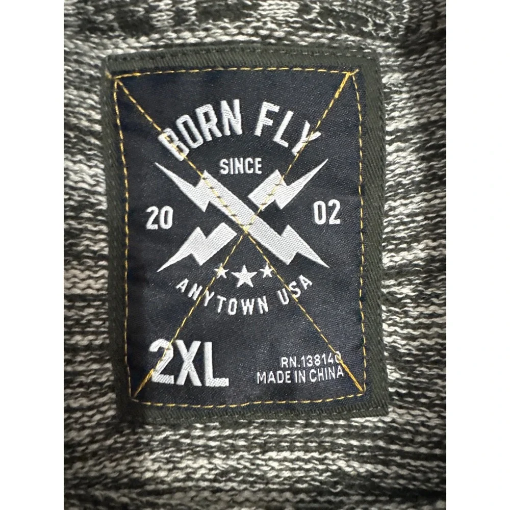 Born‎ Fly Mens 2XL Marled Knit Crewneck Sweater Olive Green Utility Quilted Back